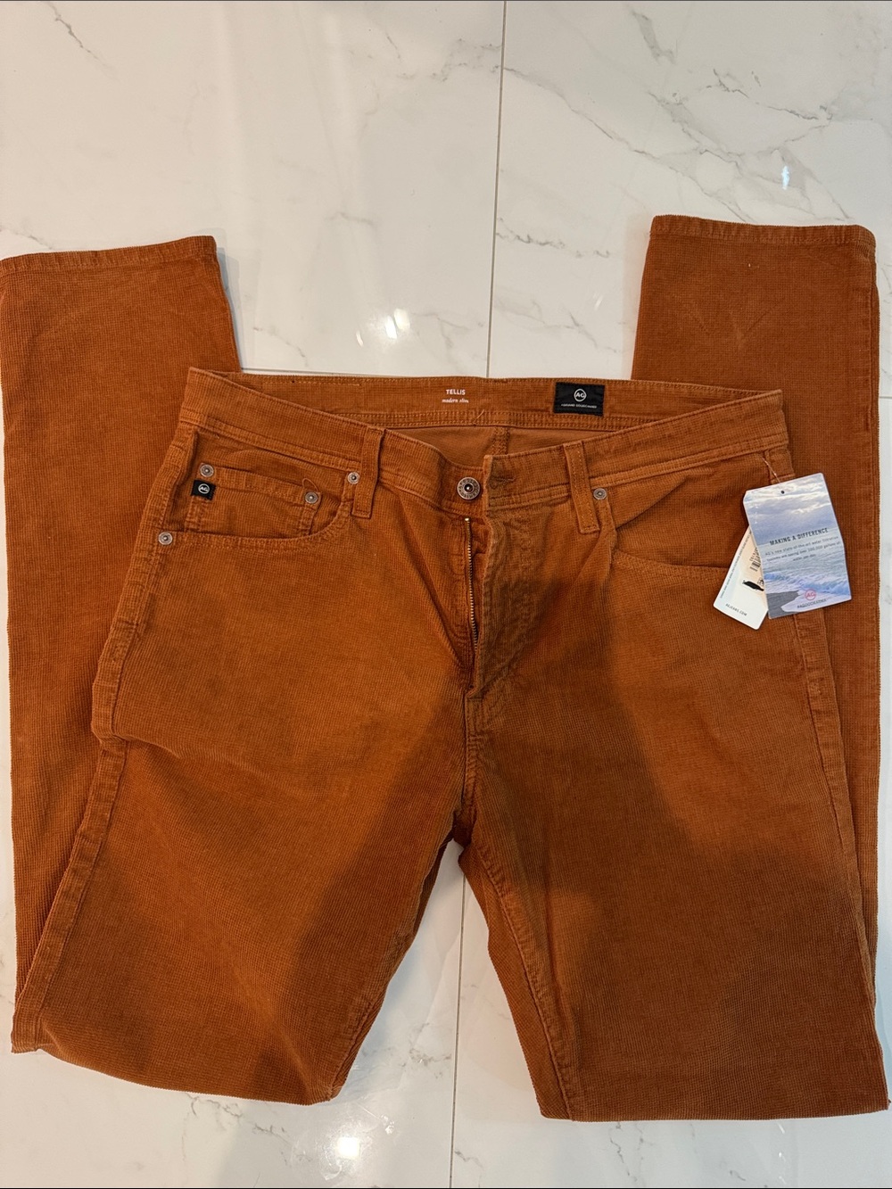 Ag Adriano Goldschmied Men's Rust Orange Corduroy Pants
